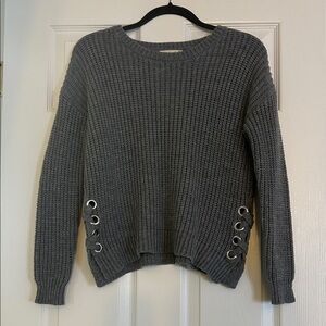 It's Our Time Charcoal Sweater with Lace-Up Sides